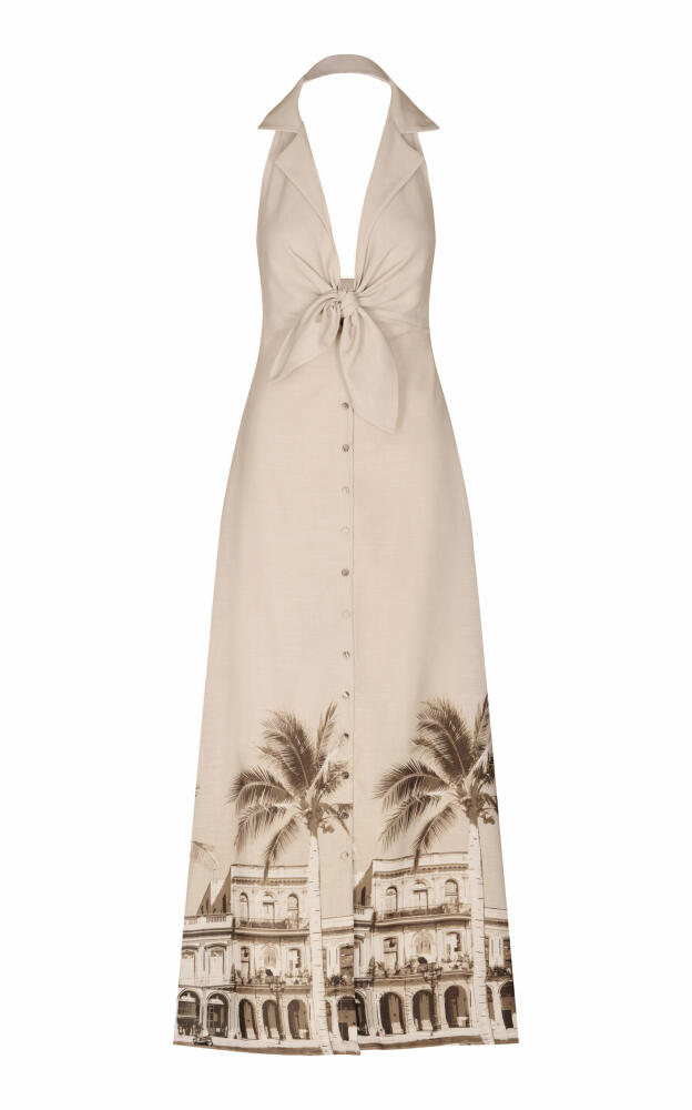 Andres Otalora - Cubana Tie-Detailed Linen Halter Maxi Dress - Off-White Cover