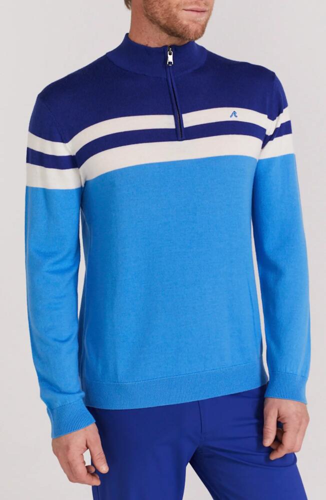 Redvanly Cooper Stripe Quarter Zip Wool Sweater in Malibu Blue Cover