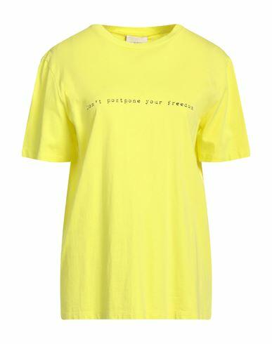 Semicouture Woman T-shirt Yellow Cotton Cover