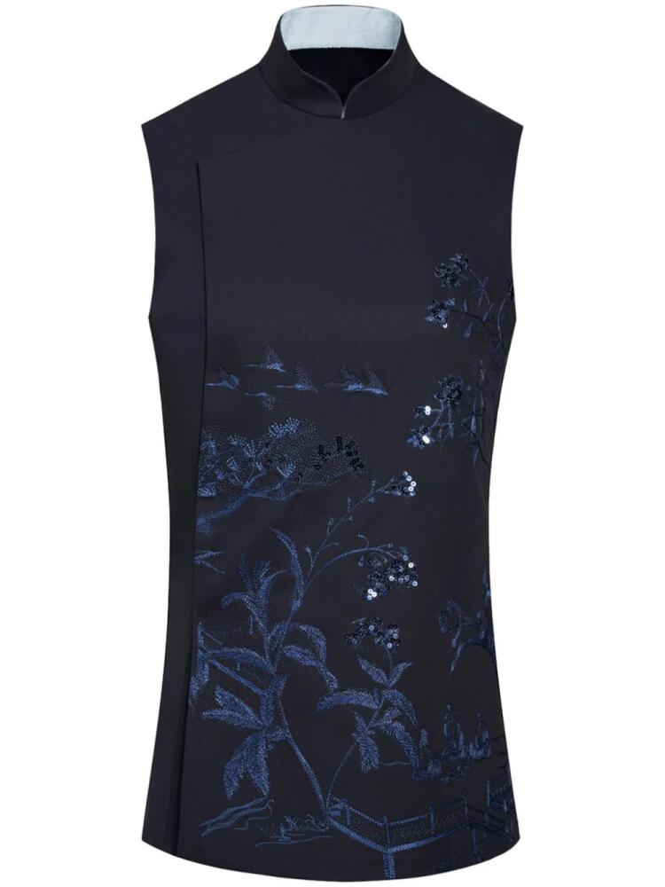 Shanghai Tang floral-embroidery sleeveless blouse - Blue Cover