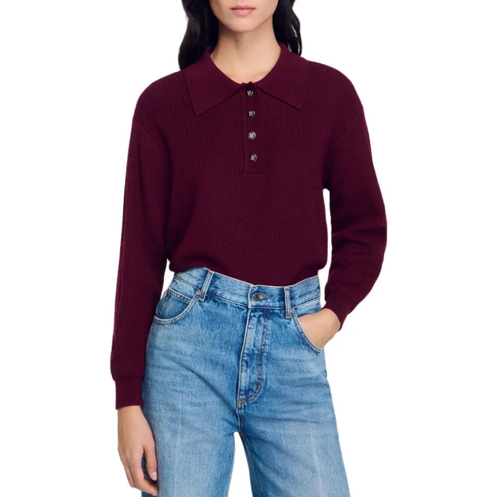 SANDRO Cable knit polo-neck sweater in Bordeaux Cover