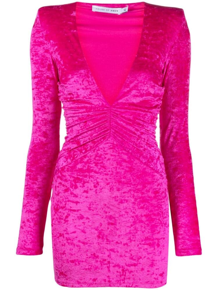 Amen plunging V-neck crushed velvet minidress - Pink Cover