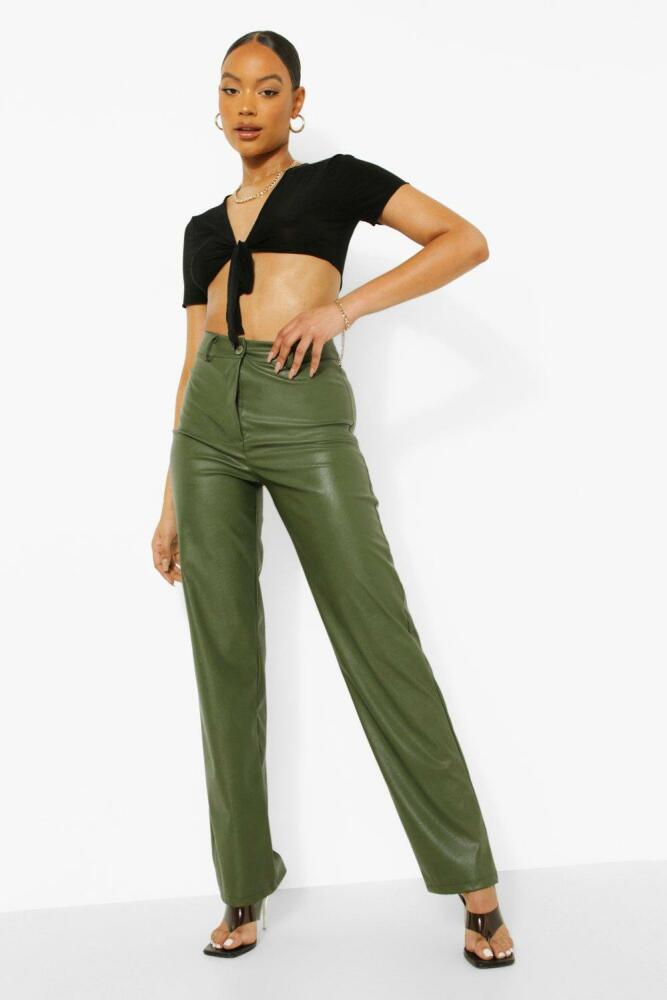 boohoo Womens Wide Leg Faux Leather Pants - Green Cover