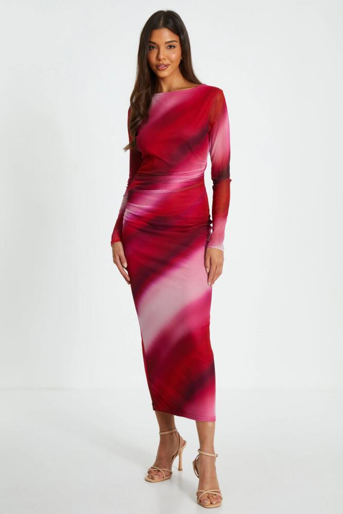 QUIZ Ombre Stripe Long Sleeve Midaxi Dress in Rasberry Cover