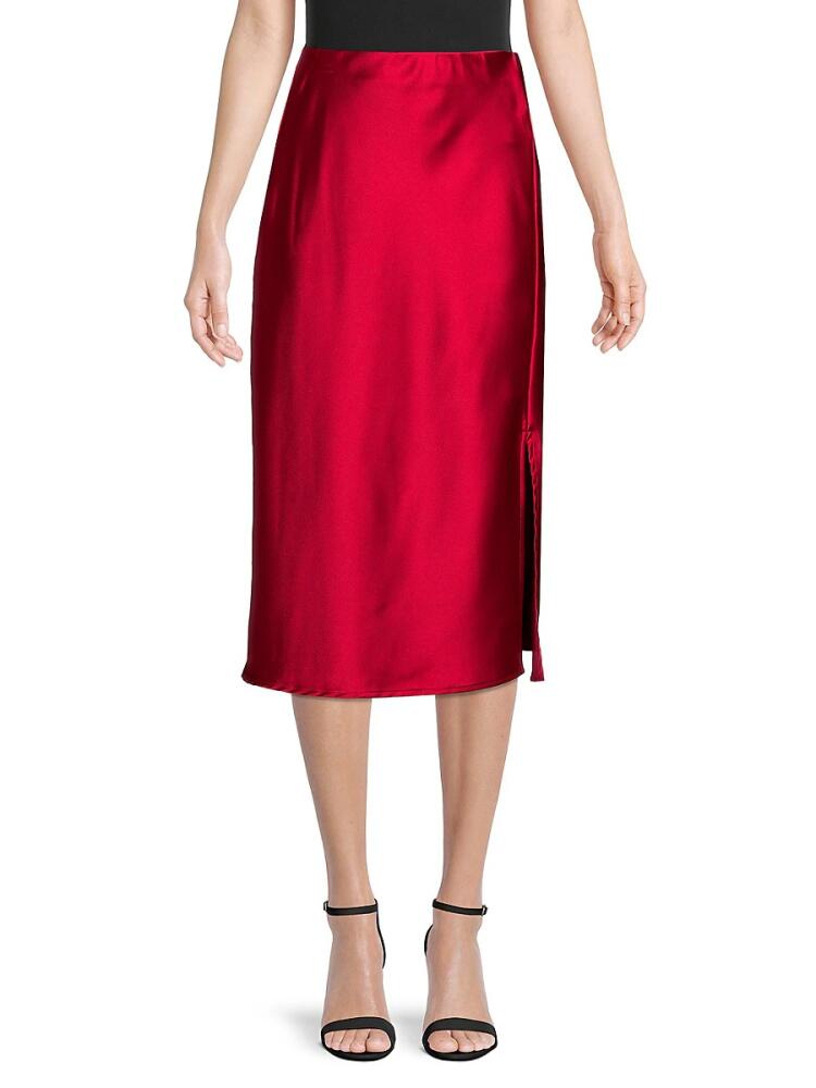 Renee C. Women's Side Slit Satin Midi Skirt - Red Cover