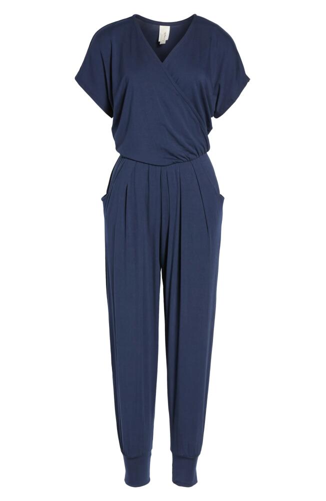 Loveappella Short Sleeve Wrap Top Jumpsuit in Midnight Blue Cover