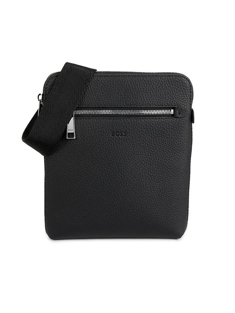 BOSS Men's Textured Leather Messenger Bag - Black Cover