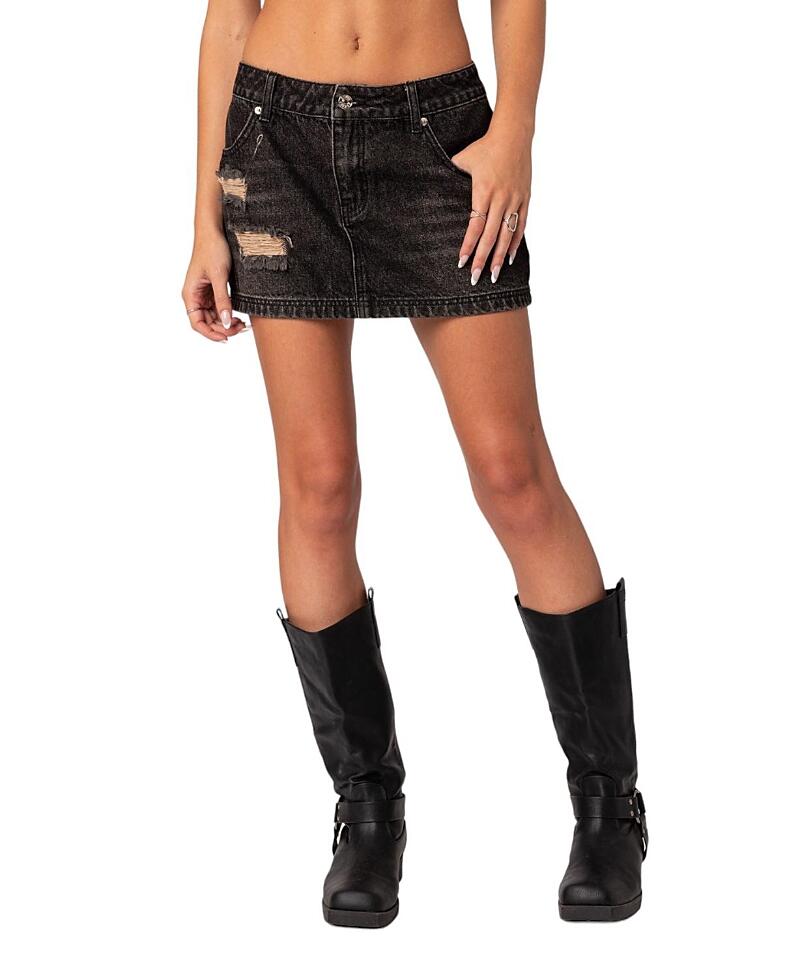 Edikted Distressed Denim Mini Skirt Cover