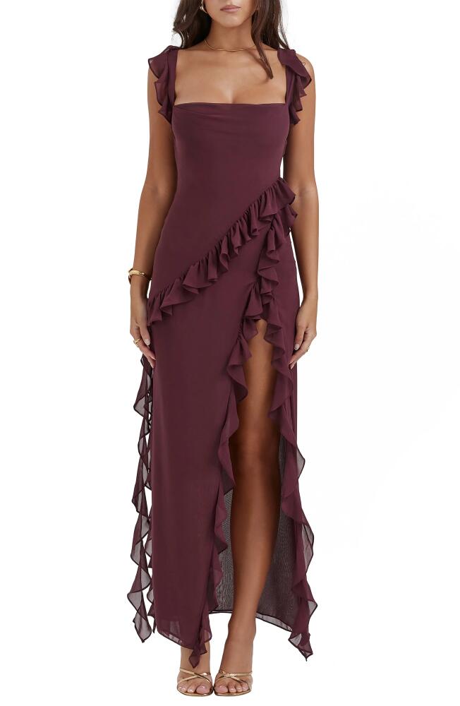 HOUSE OF CB Ariela Ruffle Side Slit Gown in Mulberry Cover