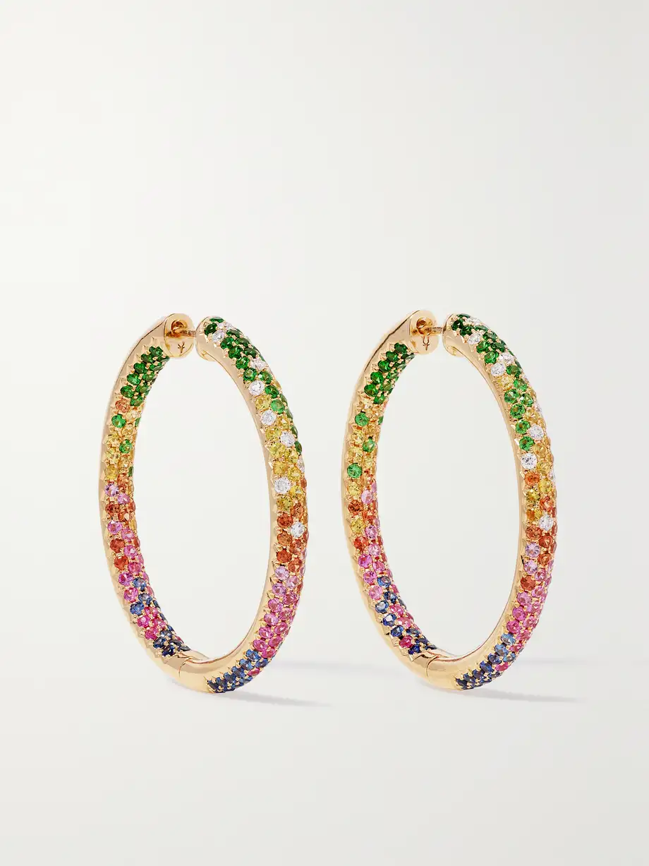 Robinson Pelham - Disco 18-karat Gold Multi-stone Hoop Earrings - One size Cover