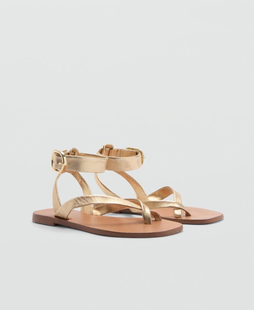 Mango Women's Leather Straps Sandals - Gold Cover