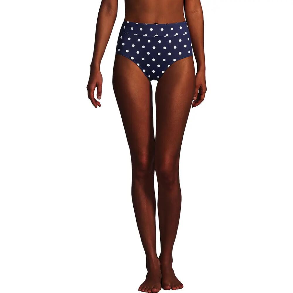 Lands' End Tummy Control High Waisted Bikini Bottoms in Deep Sea Polka Dot Cover