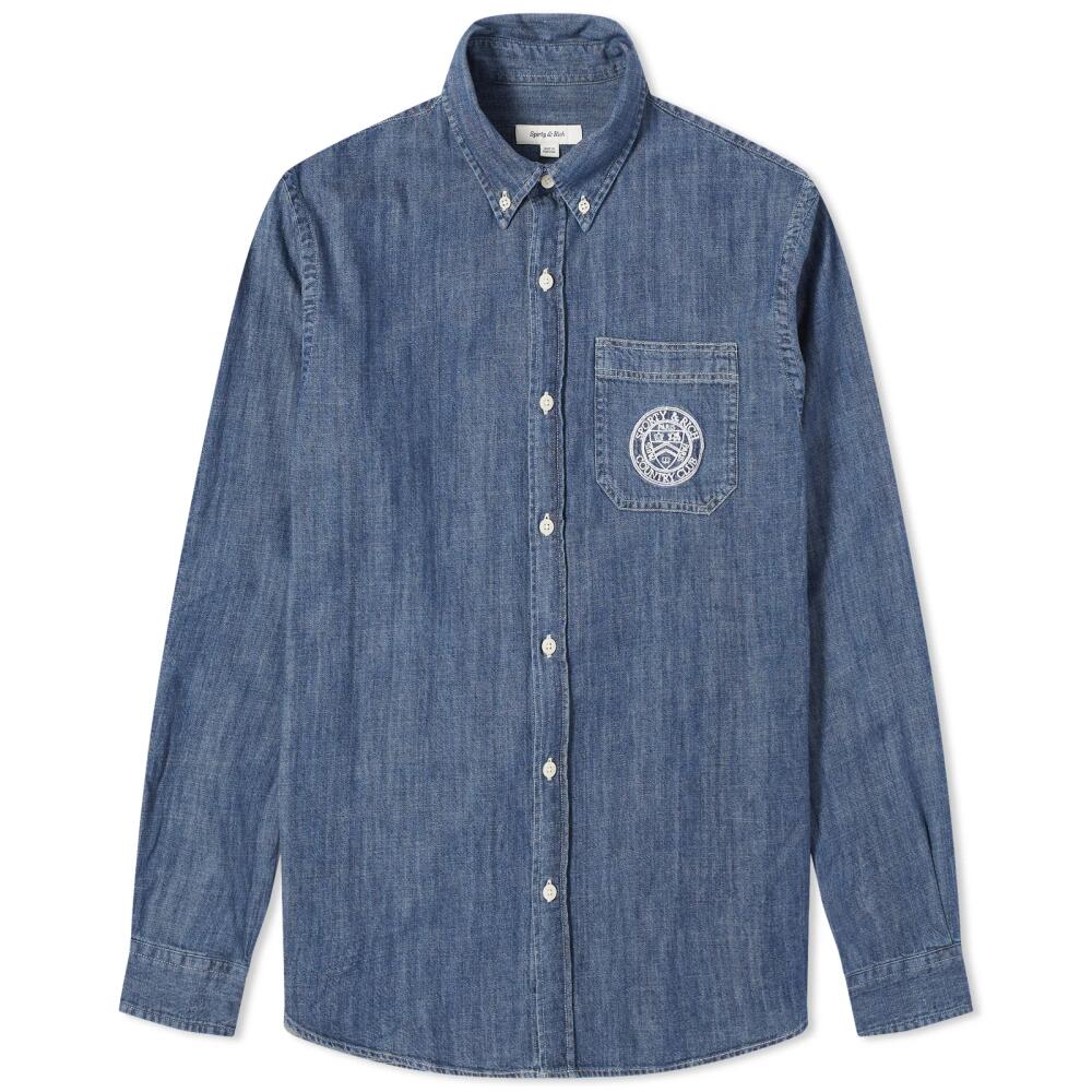 Sporty & Rich Men's Conneticut Crest Denim Shirt in Blue Cover