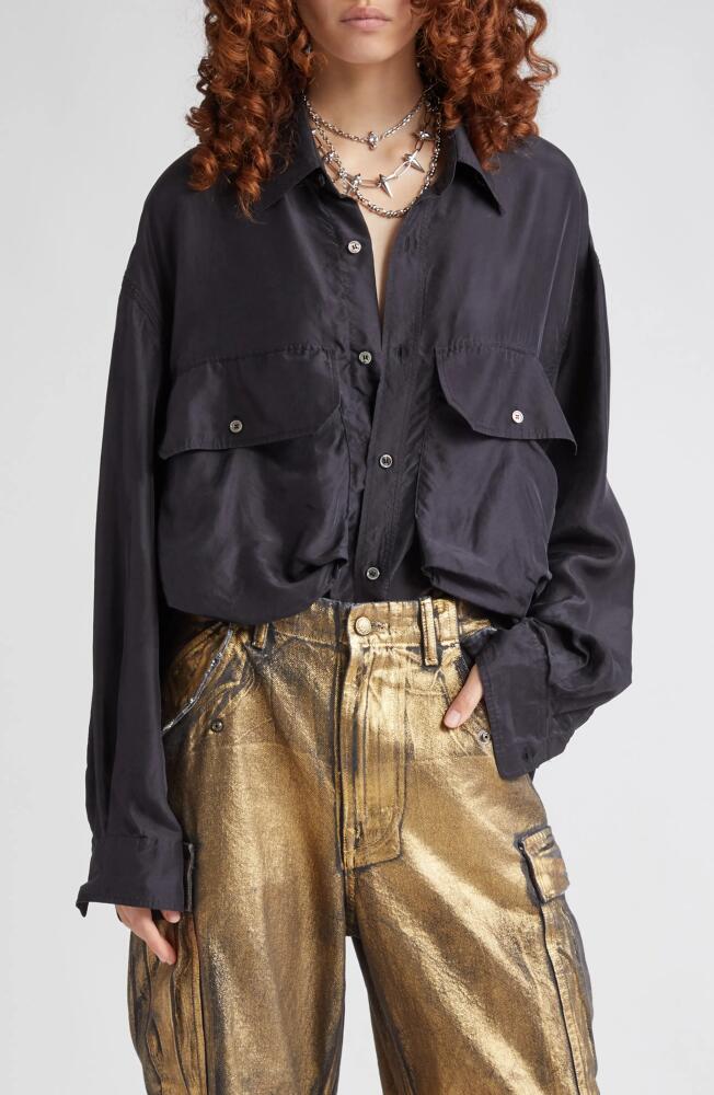 R13 Oversize Silk Shirt in Overdyed Black Cover