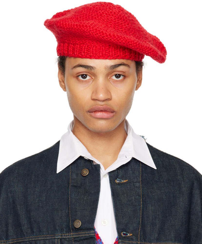 Maison Margiela Red Handmade Knit Beret Cover