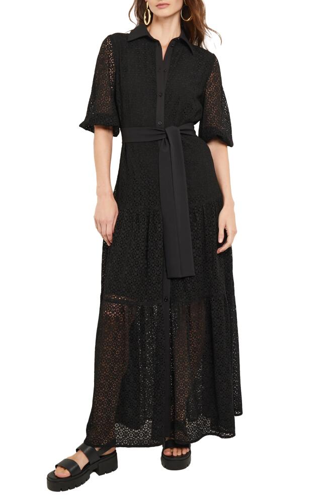 Misook Tie Waist Lace Maxi Dress in Black Cover