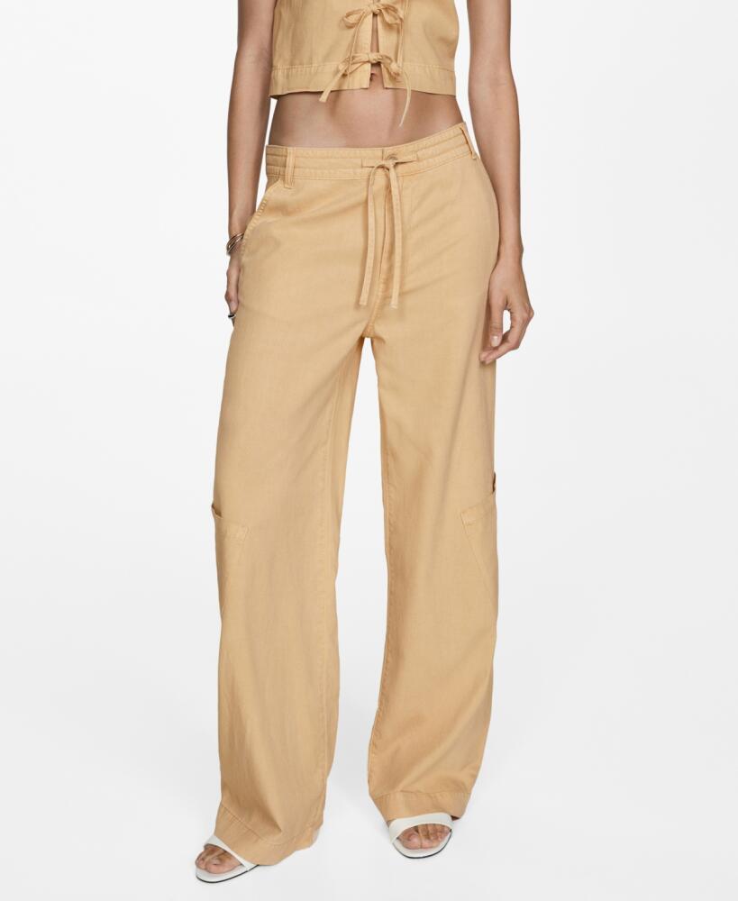 Mango Women's Wide Leg Lyocell Pants - Sand Cover