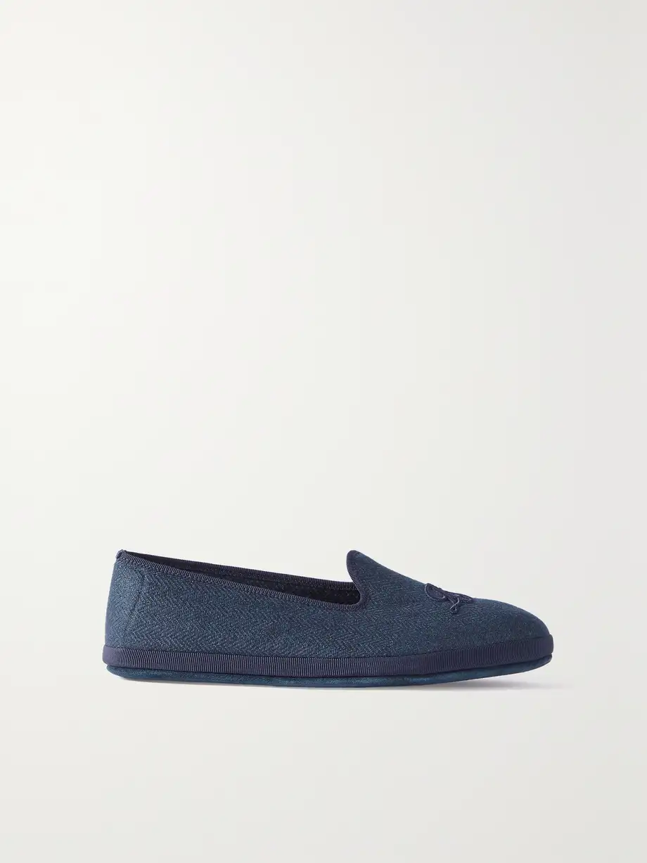 Loro Piana - Venice Embroidered Herringbone Cashmere Slippers - Blue Cover