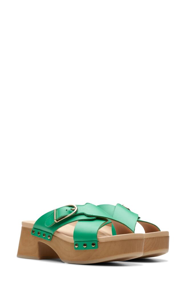 Clarks(r) Sivanne Walk Platform Slide Sandal in Green Leather Cover