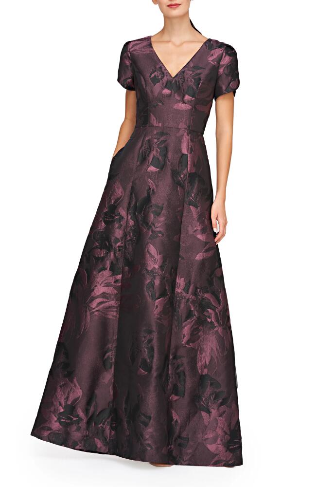 Kay Unger Rowena Metallic Jacquard Ballgown in Mink Rose Cover