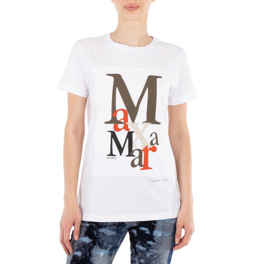 Max Mara Ladies White Humour Logo-print Cotton-jersey T-shirt Cover