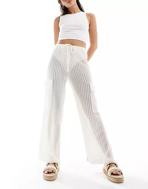 Y.A.S crochet wide leg cargo pants in cream-Neutral Cover