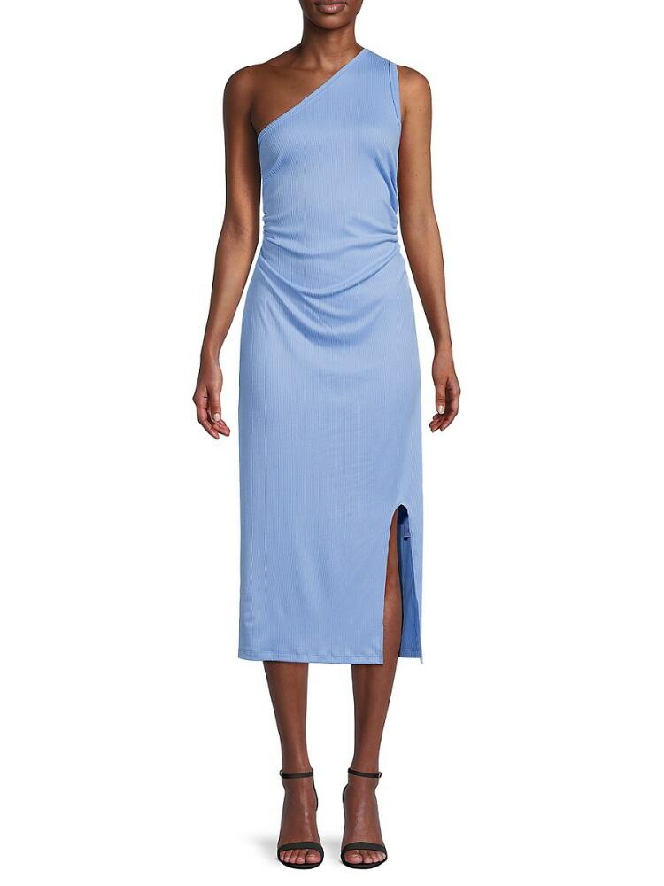 Renee C. Women's One Shoulder Ribbed Bodycon Midi Dress - Blue Cover