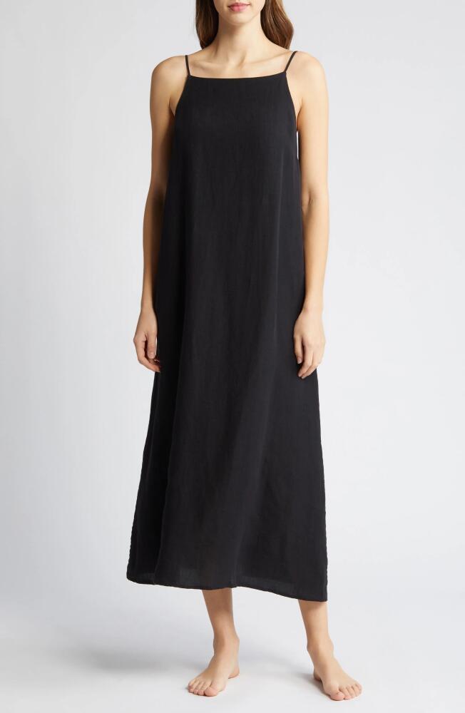 Desmond & Dempsey Print Square Neck Linen Nightgown in Black Cover