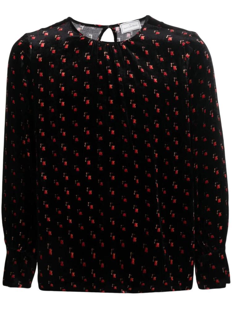 Pierre-Louis Mascia velour graphic-print blouse - Black Cover