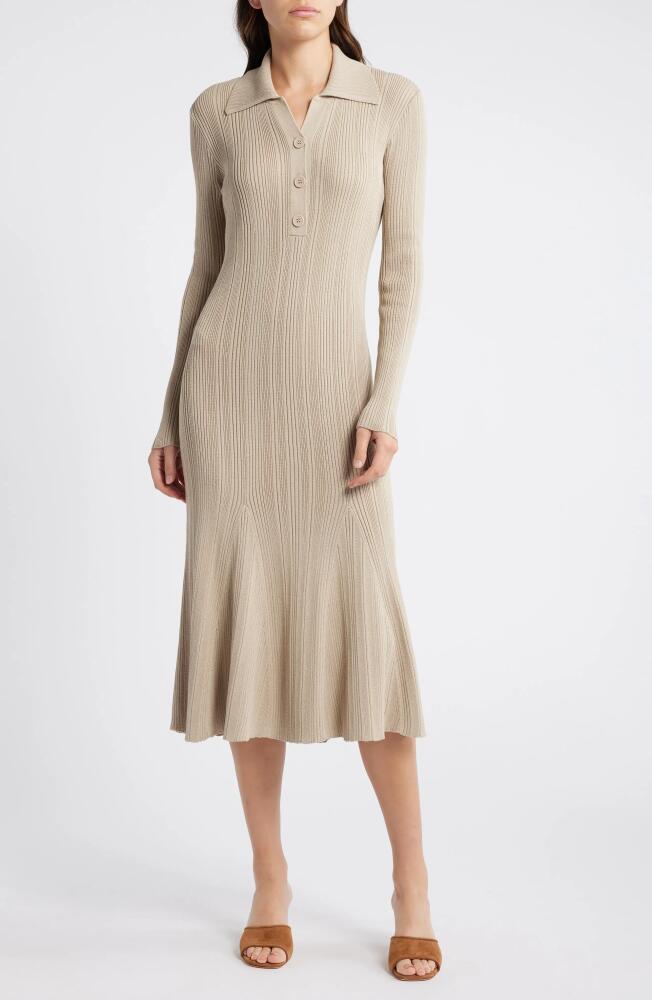 Julia Jordan Variegated Rib Long Sleeve Midi Sweater Dress in Sand Cover