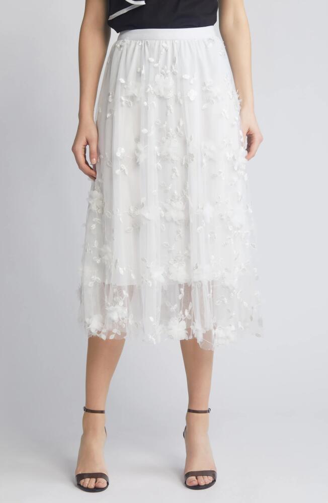 NIKKI LUND Audra Floral Appliqué Chiffon Maxi Skirt in White Cover