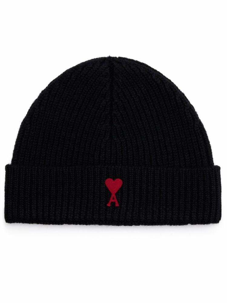 AMI Paris logo-embroidered ribbed-knit beanie - Black Cover