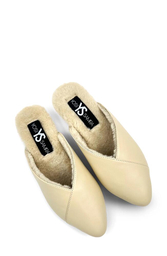 Yosi Samra Valentina Faux Fur Lined Mule in Beige Leather/Faux Fur Cover