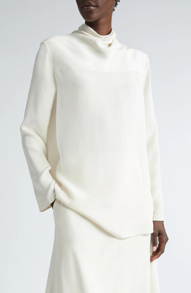 Brandon Maxwell The Luna Cowl Neck Long Sleeve Silk Top in Ivory Cover