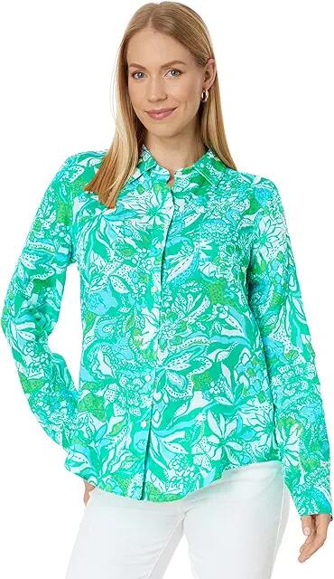 Lilly Pulitzer Sea View Button-Down (Botanical Green Safari Sangria) Women's Clothing Cover