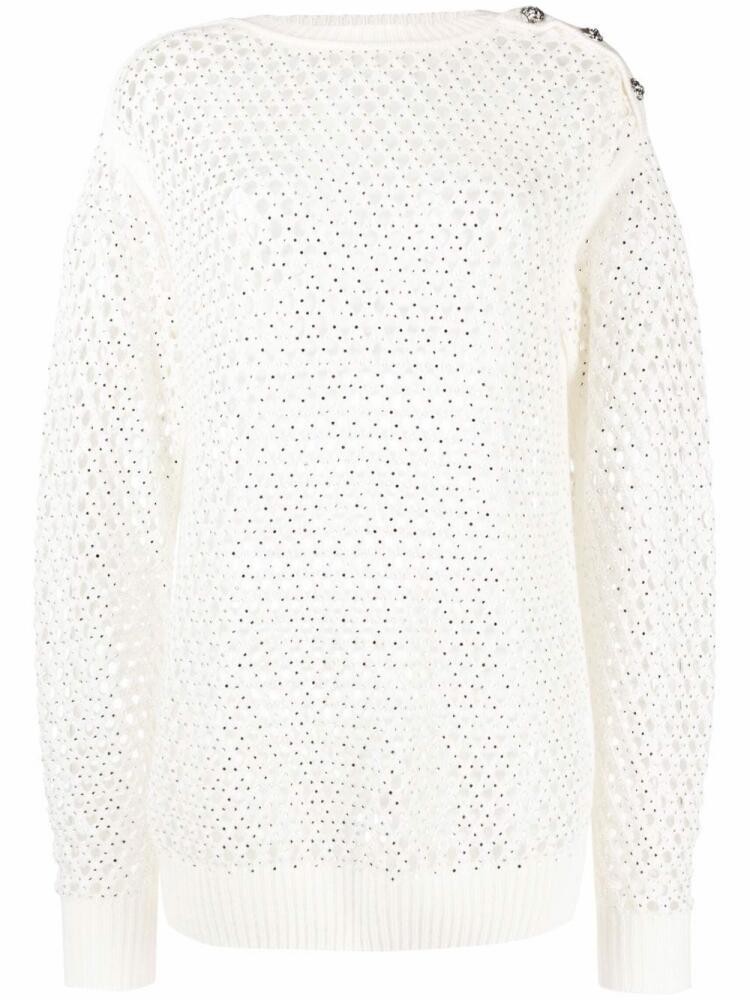 Philipp Plein pointelle-knit crystal-embellished jumper - White Cover