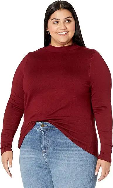 Liverpool Los Angeles Plus Size Mock Neck Rolled Hem Long Sleeve Sweater (Burgundy) Women's Clothing Cover