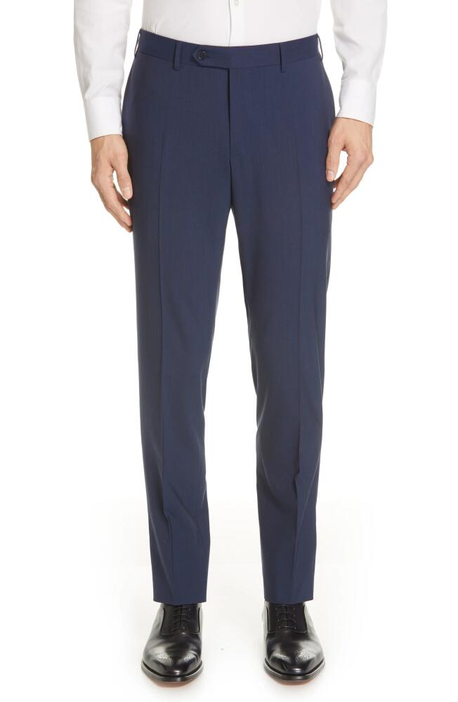 Canali Flat Front Classic Fit Solid Stretch Wool Dress Pants in Navy Cover