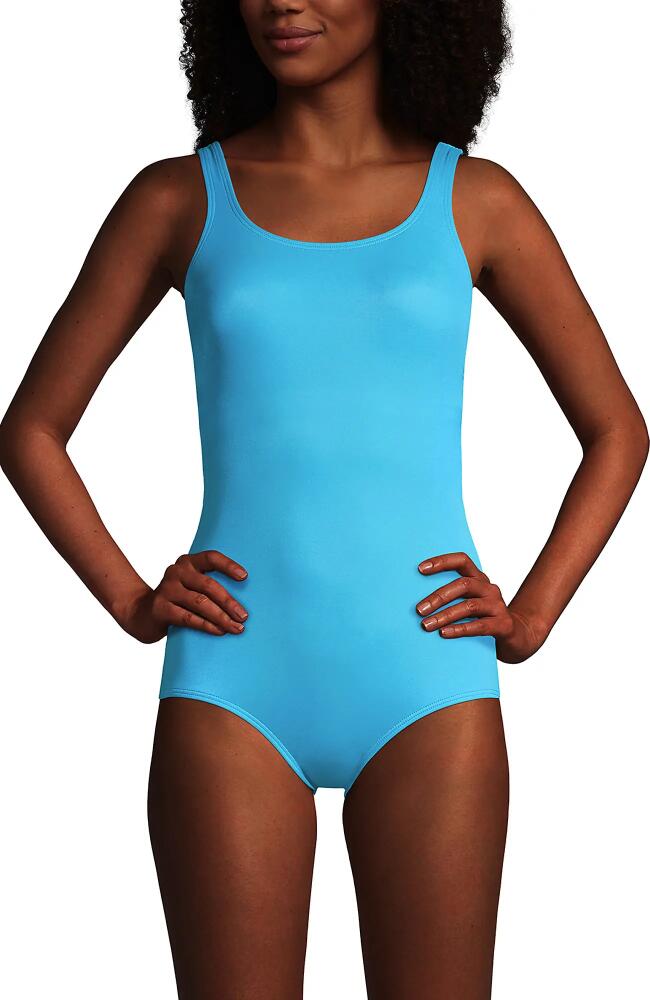 Lands' End Scoop Neck Tugless Sporty One Piece Swimsuit in Turquoise Cover