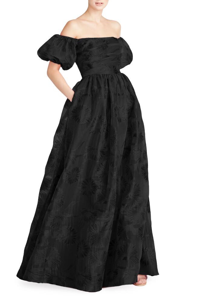 ML Monique Lhuillier Floral Off the Shoulder Organza Ballgown in Black Cover