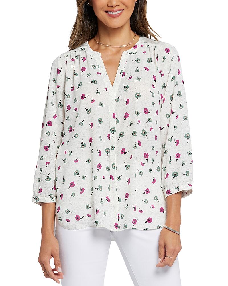 Nydj Three Quarter Sleeve Printed Pintucked Back Blouse Cover