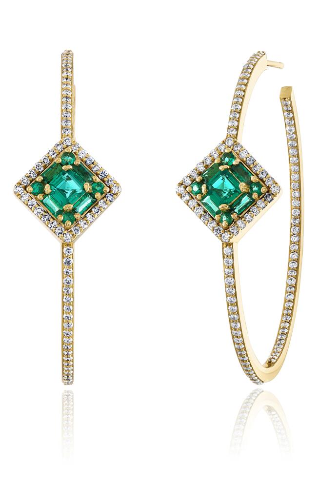 Mindi Mond Clarity Glam Asscher Emerald & Diamond Hoop Earrings in Yellow Gold/Diamond/Emerald Cover