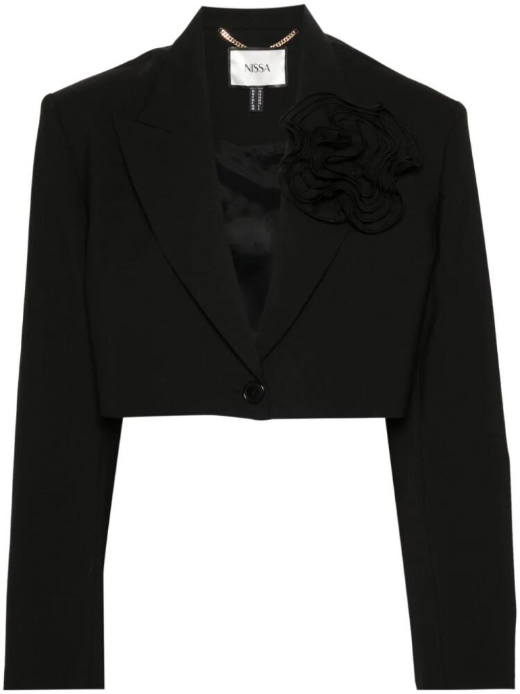 NISSA floral-appliqué single-breasted blazer - Black Cover