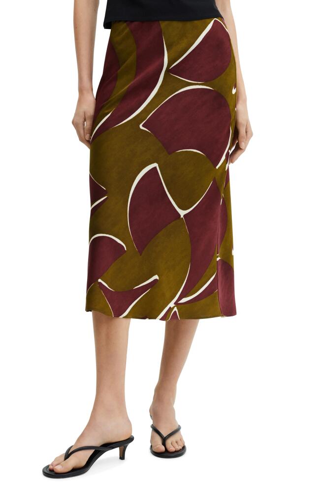 MANGO Print Midi Skirt in Burgundy/olive Cover