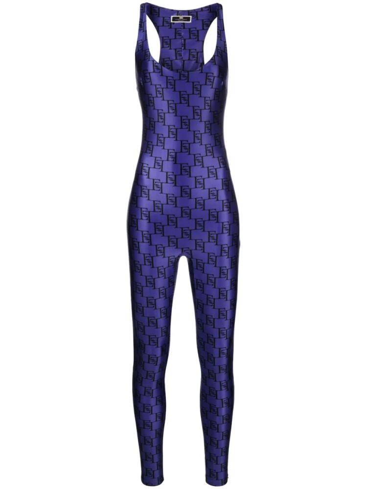 Elisabetta Franchi logo-print stretch-jersey jumpsuit - Blue Cover