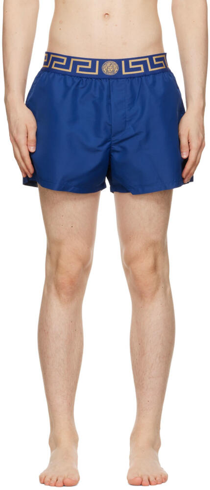 Versace Underwear Blue Greca Border Swim Shorts Cover