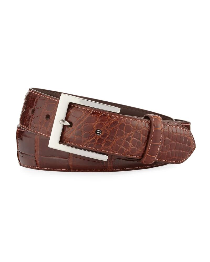 W. Kleinberg Glazed Alligator Belt with Interchangeable Buckles, Brown Cover