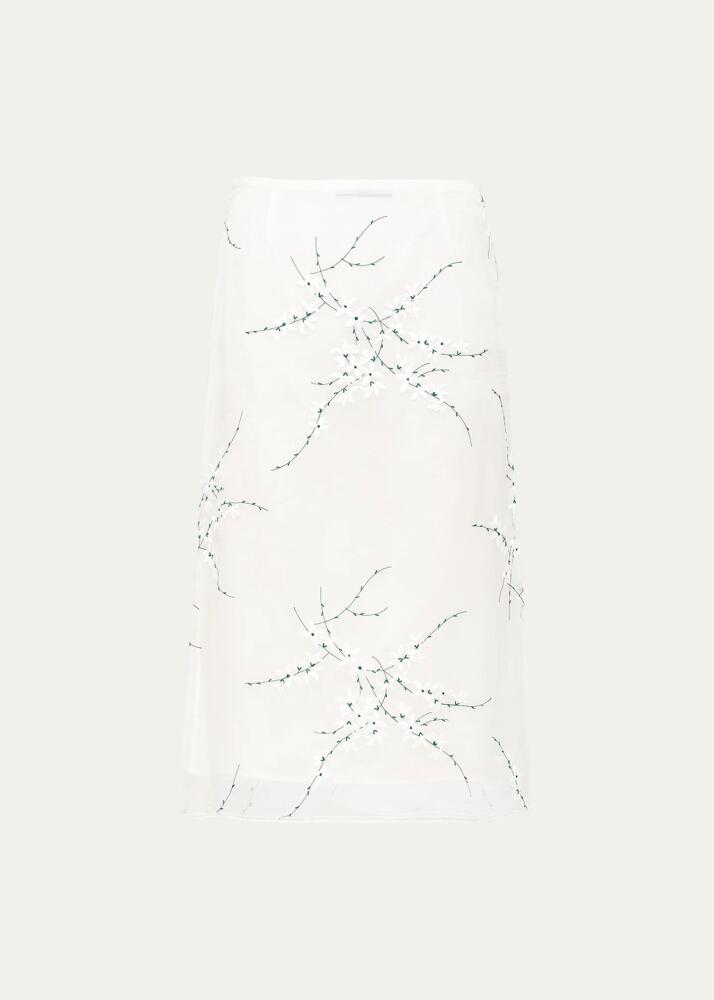 Prada Organza Floral-Embroidered Midi Skirt Cover