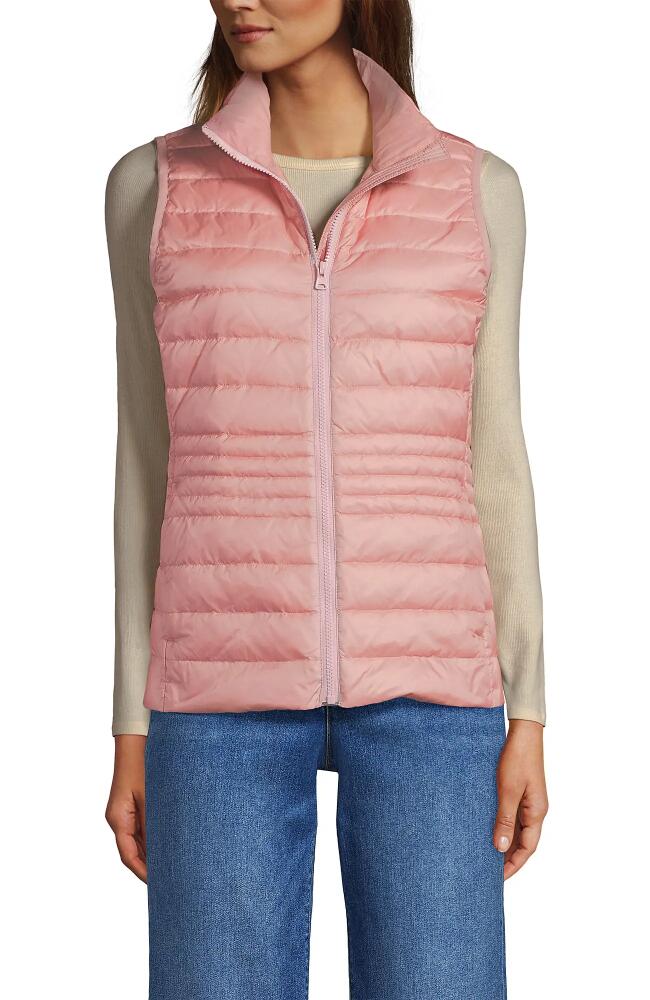 Lands' End Wanderweight Packable Ultralight Down Vest in Antique Blush Shine Cover