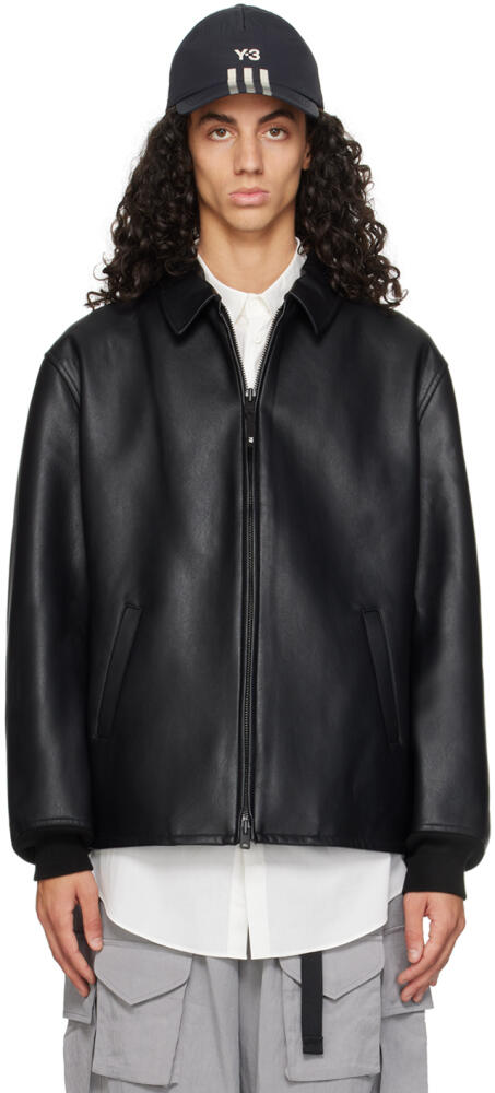 Y-3 Black Loose-Fit Faux-Leather Bomber Jacket Cover